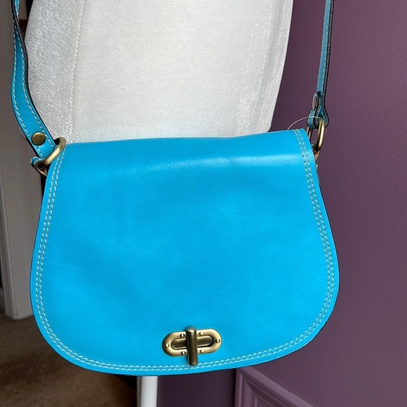 Handbags - Made in Italy- Leather blue gold hardware crossbody handbag purse adjustable